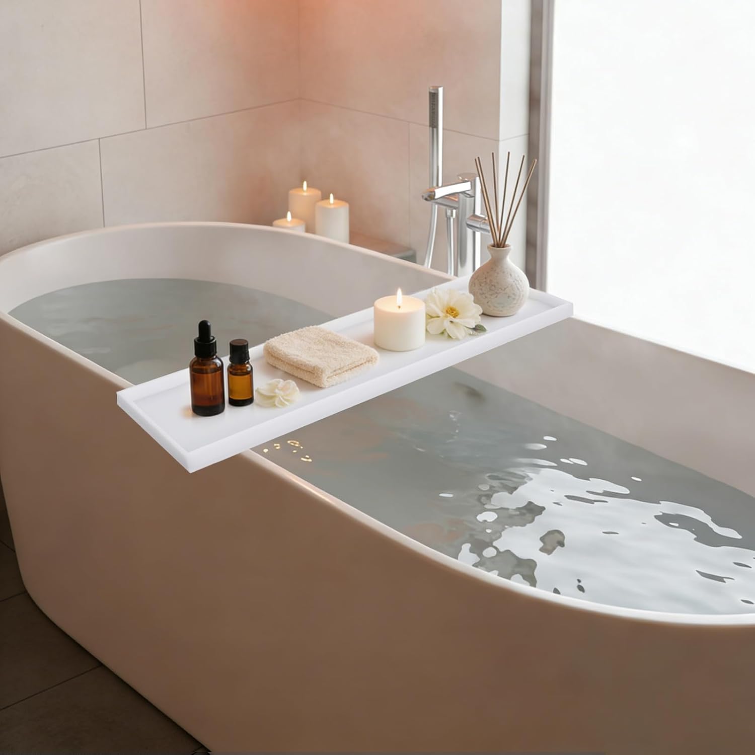 Acrylic Bathtub Tray, Bathtub Caddy with Metal Handles, Multifunctional Bath Tub Tray Bathtub Shelf Tray Simple Bath Board for Wine Glass, Clear Acrylic Bathtub Caddy Shelf