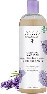 BABO Botanicals Calming Lavender 2-in-1 Bubble Bath & Wash - Relaxing Chamomile & Lavender - EWG Verified- Vegan- for All Ages- Scented with Lavender Essential Oil
