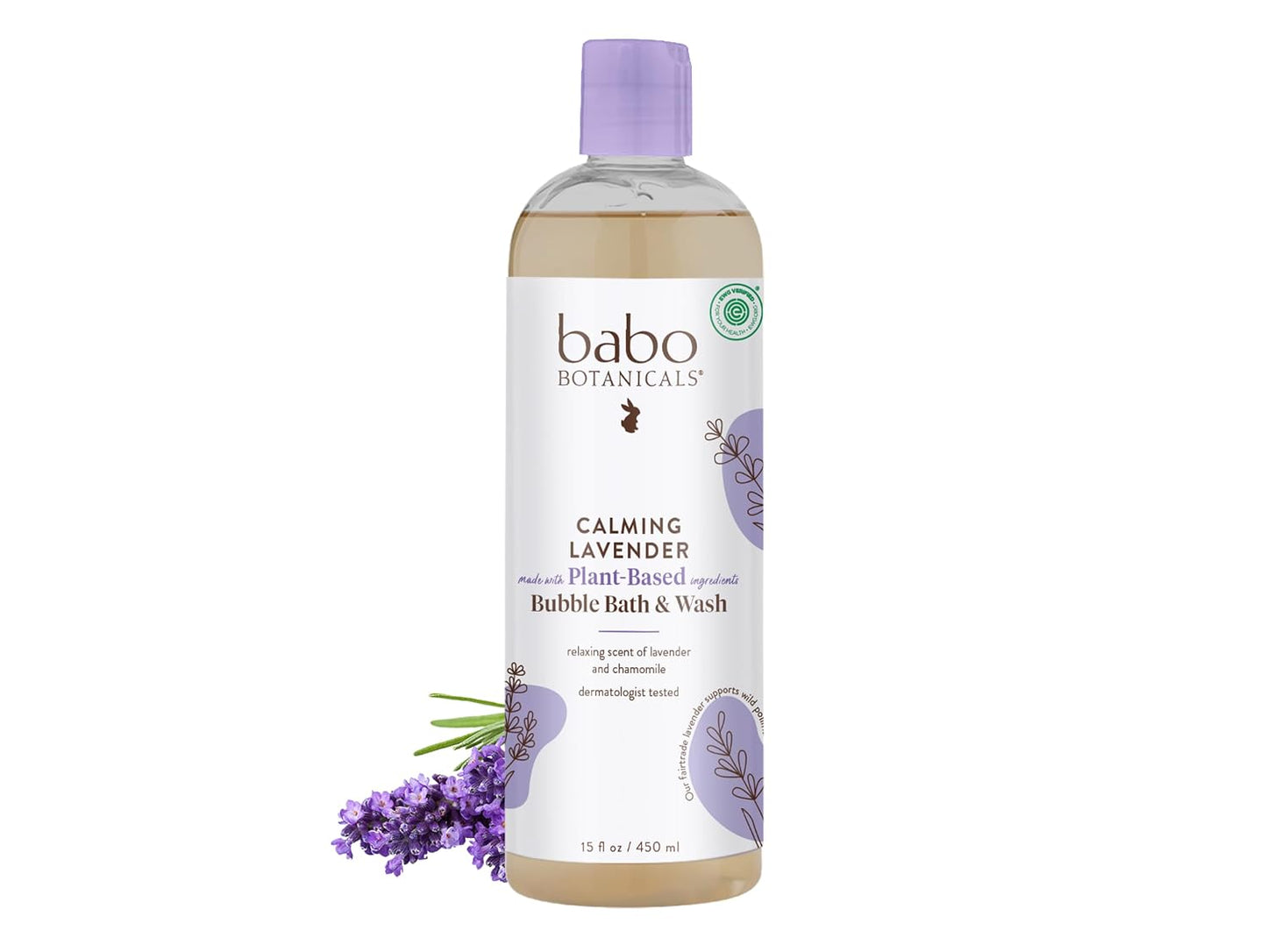 BABO Botanicals Calming Lavender 2-in-1 Bubble Bath & Wash - Relaxing Chamomile & Lavender - EWG Verified- Vegan- for All Ages- Scented with Lavender Essential Oil