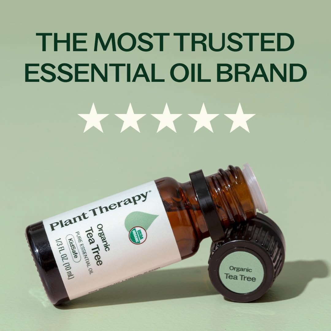Plant Therapy Organic Tea Tree Oil (Melaleuca) 100% Pure, USDA Certified Organic, Undiluted, Natural Aromatherapy for Skin, Hair, and Toenails, Therapeutic Grade 10 mL (1/3 oz)