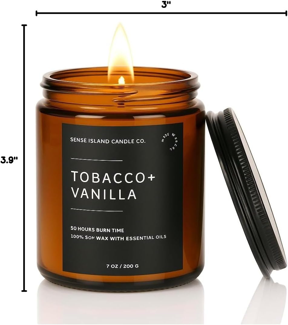 Tobacco Vanilla Scented Candles for Home Scented 50 Hrs Long Lasting 100% Soy Candle Gift for Men & Women