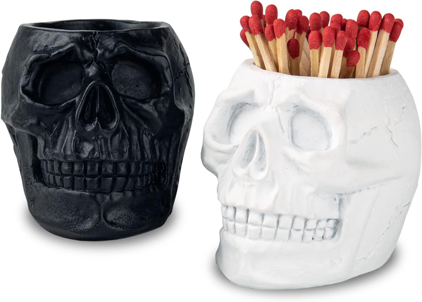 dgudgu Match Holder With Striker White and Black Skull Match Cloche Matches In A Jar With Striker Match Striker Jar Matches Decorative For Men Gift Boy Friend Gift