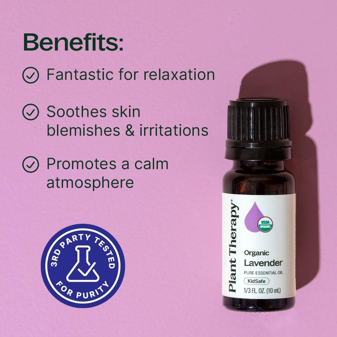 Plant Therapy Organic Lavender Essential Oil 100% Pure, USDA Certified Organic, Undiluted, Natural Aromatherapy, Therapeutic Grade 10 mL (1/3 oz)