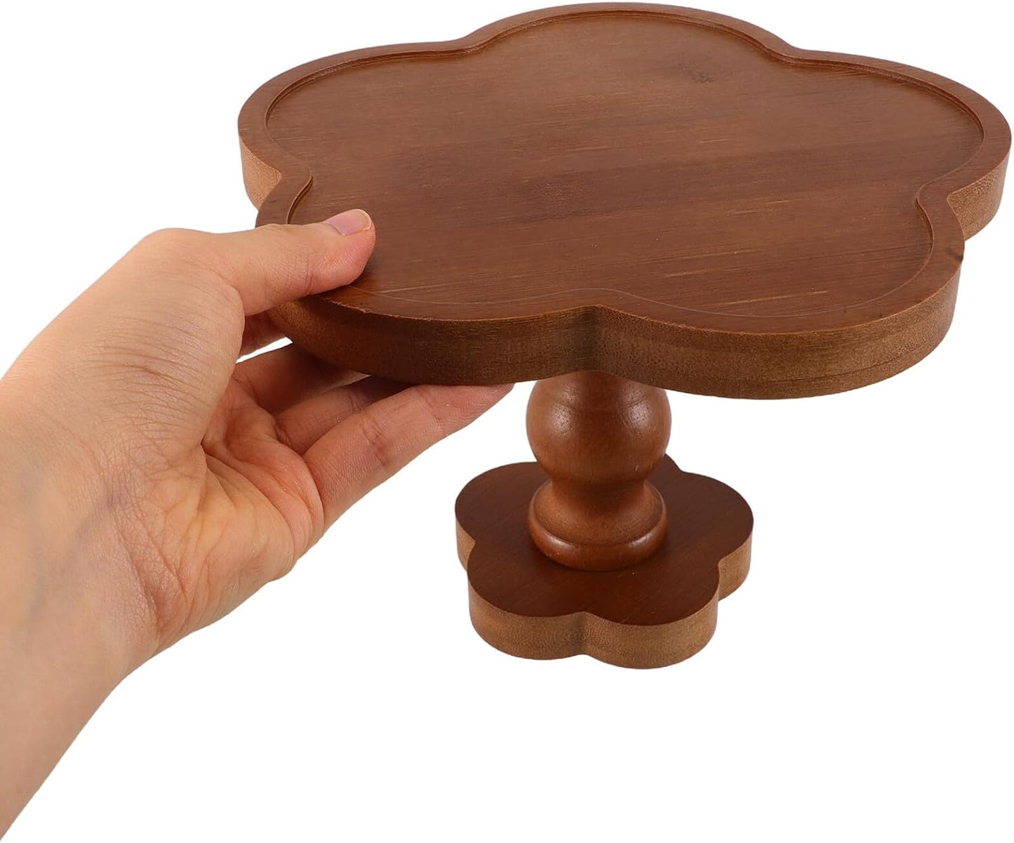 Wood Flower-Shaped Aromatherapy Candle Tray 19x13cm, Footed Decorative Wooden Jewelry and Fruit Bowl for Home Vanity and Desk Display