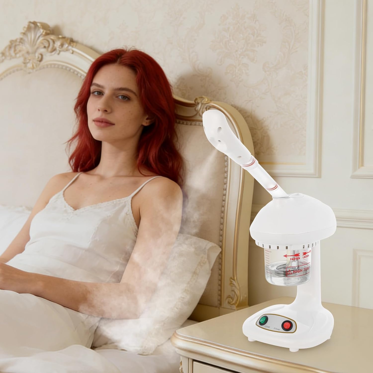 DYRABREST Facial Steamer, 450W Ionic Nano Mist Sprayer with 360° Rotatable Nozzle, Auto Power-Off, Compact Desktop Design for Salon Home, White