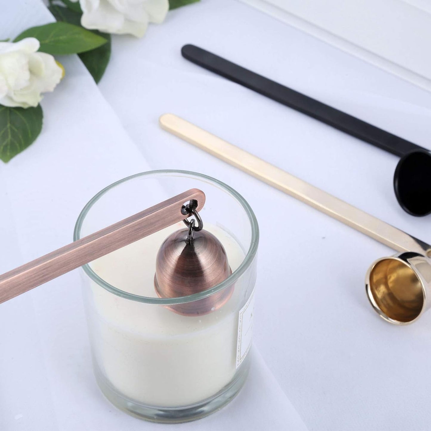 3 in 1 Candle Snuffer Set, MUXSAM Candle Accessory Set with Candle Wick Trimmer, Candle Snuffer and Candles Wick Dipper Candle Cutter Kit Candle Care Tools for Candle Lovers Family Party(Rose Gold)