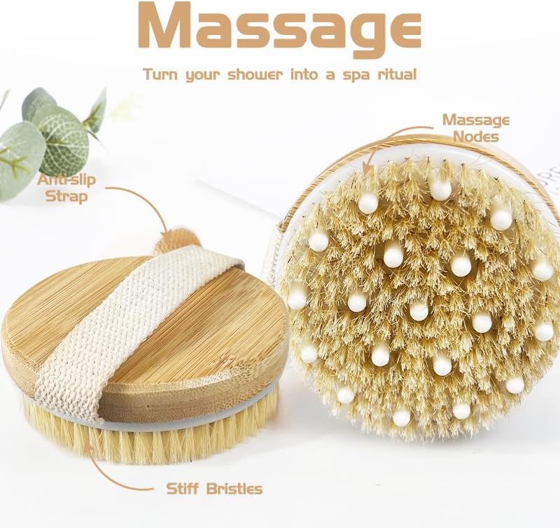 Bamboo Dry Body Brush Shower Brushing Removes Dry Skin with Massage Nodes Exfoliating Bath Brushes Body Scrubber