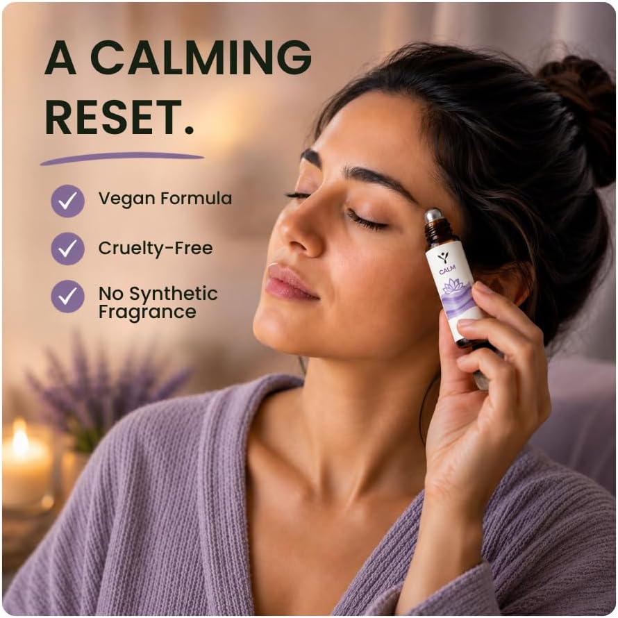 Calm Essential Oil Roll On – Stress Relief Aromatherapy Roller with Lavender, Bergamot &amp; Ylang Ylang – Relax &amp; Unwind Essential Oil Blend – 10 ml
