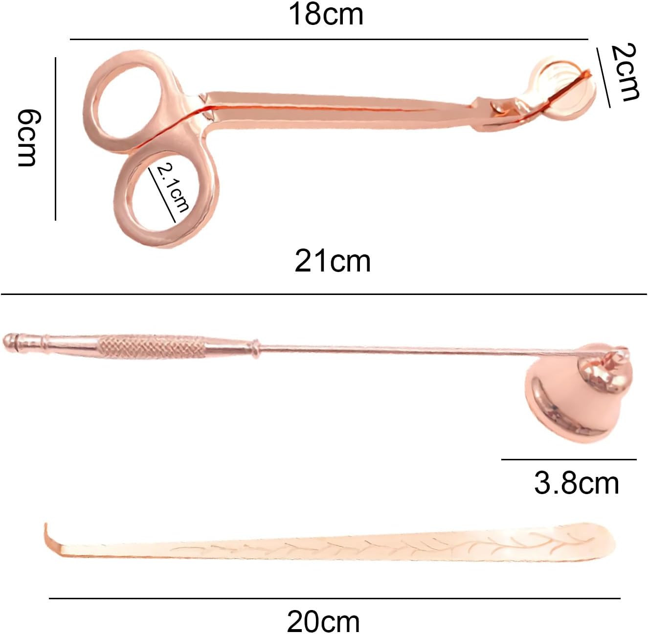 3 in 1 Long Handle Candle Accessories Set，Candle Snuffer and Wick Trimmer ，Wick Cutter，Candle Extinguisher Snuffer (Rose Gold)