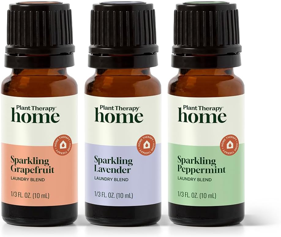 Plant Therapy Home Sparkling Laundry Essential Oil Blends Set of 3, Peppermint, Grapefruit & Lavender, Pure, Undiluted, Wash Fragrance and Scent Enhancer