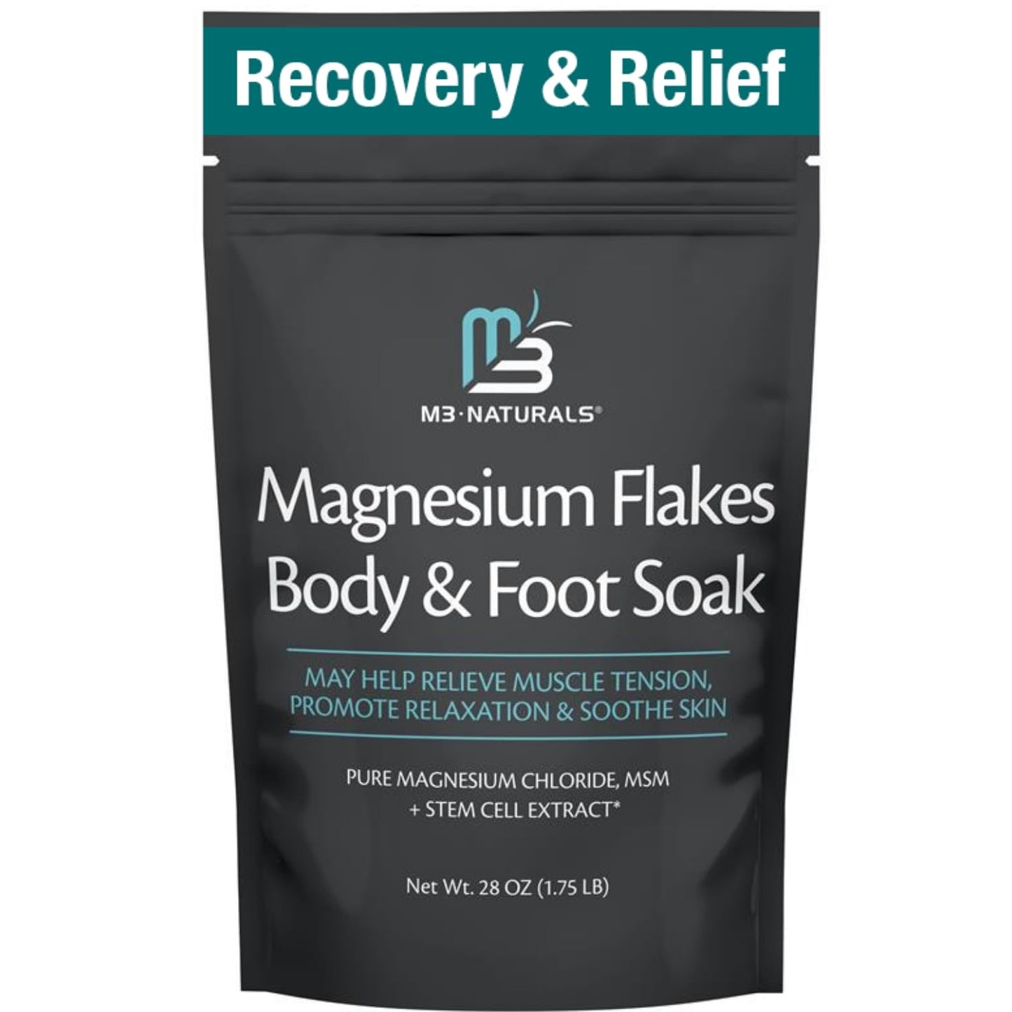 Magnesium Soak for Sports Recovery - Fast Acting Magnesium Bath Soak with Dead Sea Salt & MSM for Tired Feet & Sore Muscles - Replenishing Mineral Bath Salt for Full Body Relief (Fragrance Free) by M3