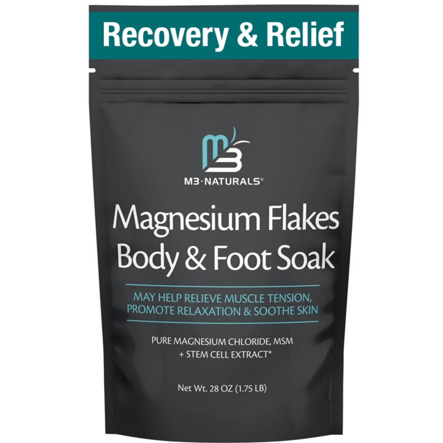 Magnesium Soak for Sports Recovery - Fast Acting Magnesium Bath Soak with Dead Sea Salt & MSM for Tired Feet & Sore Muscles - Replenishing Mineral Bath Salt for Full Body Relief (Fragrance Free) by M3