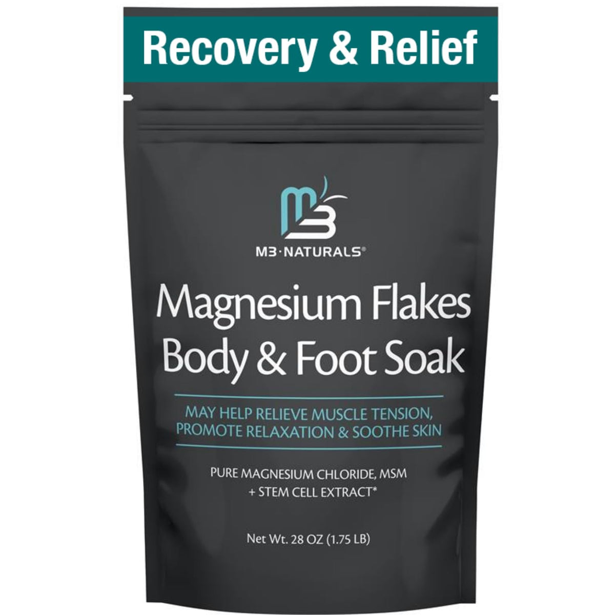 Magnesium Flakes for Bath, Dead Sea Salt, MSM &amp; Stem Cells, 28 oz by M3