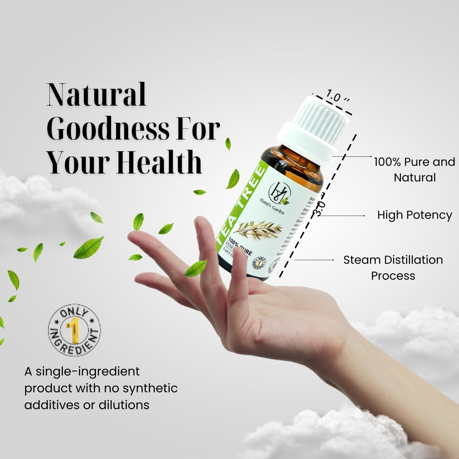 Hami’s Garden Tea Tree Essential Oil – 100% Pure and Natural – Premium Grade with Glass Dropper – for Massage, Skin Care, Household Application and Diffuser – 0.68 fl Oz/20 mL