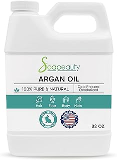 Soapeauty Argan Oil Refined | 100% Pure & Natural | Carrier Oil for Essential Oils | Moisturizer for Skin, Face & Scalp | Hydrating Hair Oil for Dry, Damaged Hair | 32 fl oz