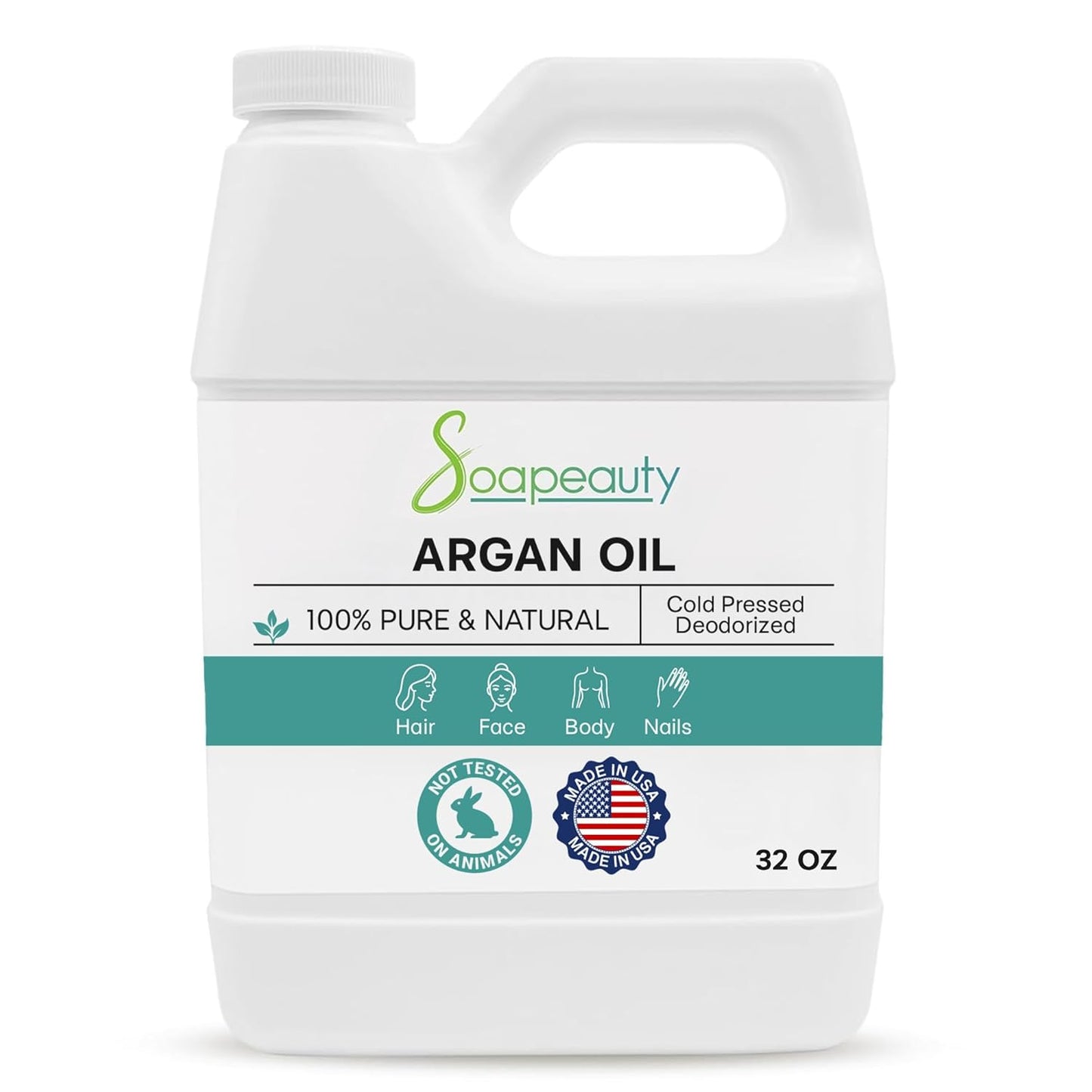 Soapeauty Argan Oil Refined | 100% Pure & Natural | Carrier Oil for Essential Oils | Moisturizer for Skin, Face & Scalp | Hydrating Hair Oil for Dry, Damaged Hair | 32 fl oz