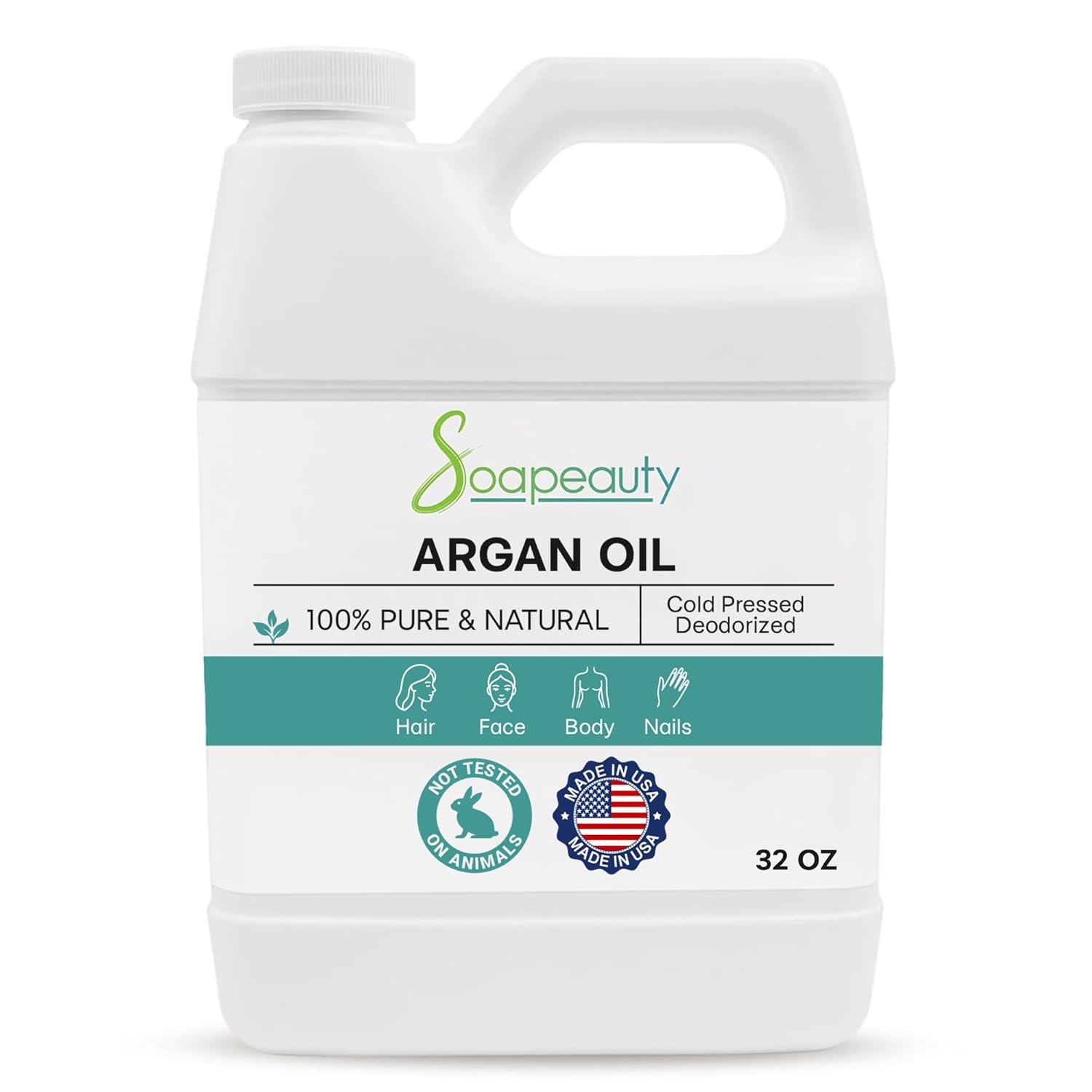 Soapeauty Argan Oil Refined | 100% Pure & Natural | Carrier Oil for Essential Oils | Moisturizer for Skin, Face & Scalp | Hydrating Hair Oil for Dry, Damaged Hair | 32 fl oz