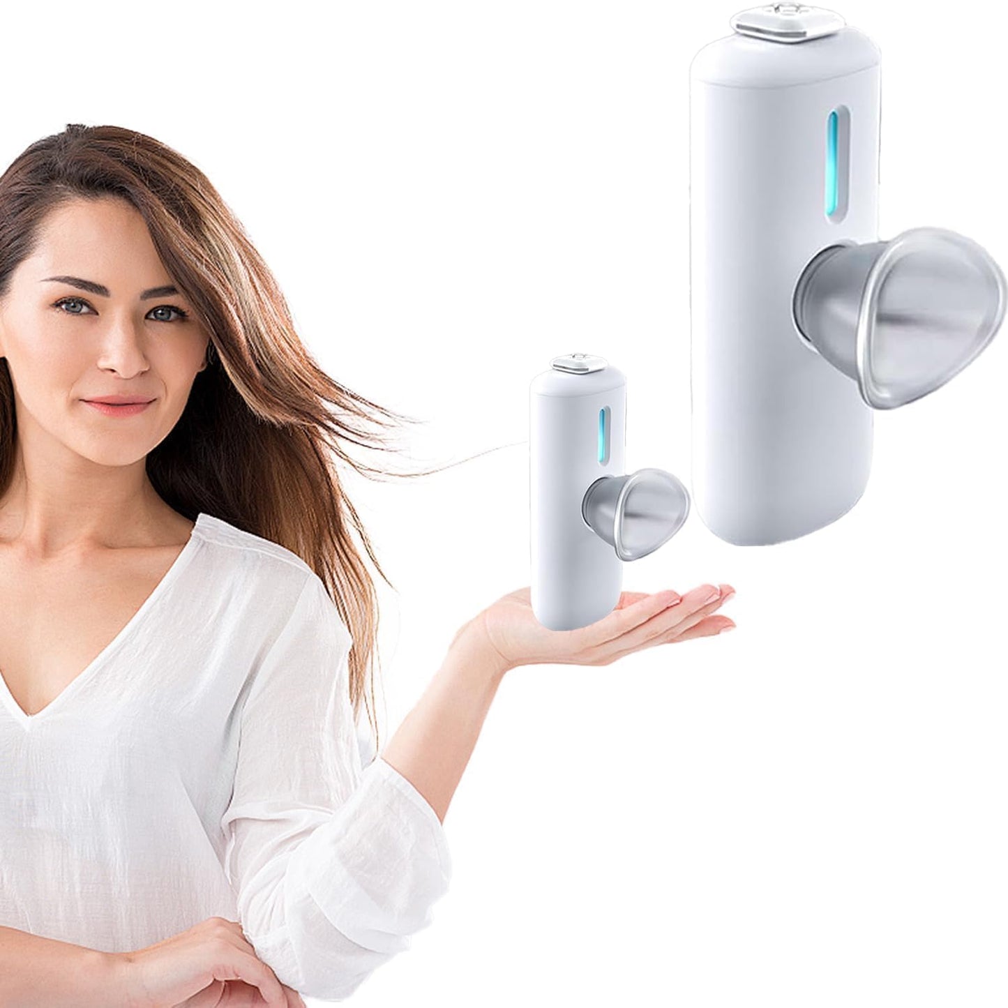 2-in-1 Nano Face & Eye Mister, USB Rechargeable Cool Mist Sprayer for Eyelash Extensions, Makeup Setting & Skin Hydration – Portable Handheld with Visual Water Tank-White
