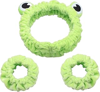 Soft Spa Headband and Wristbands for Face Washing, Cute Frog Makeup Headbands Elastic Skincare Hair Band Shower Head Wraps Hair Accessories for Women Girls