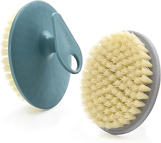 Body Scrubber 2 Pack, BEAUTAIL Gentle Exfoliating Shower Bath Brush, Soft Bristle Brushes for Sensitive Skin Women Men, Non-Slip Hand-Clip, Durable and Long Lasting (Blue+Gray)