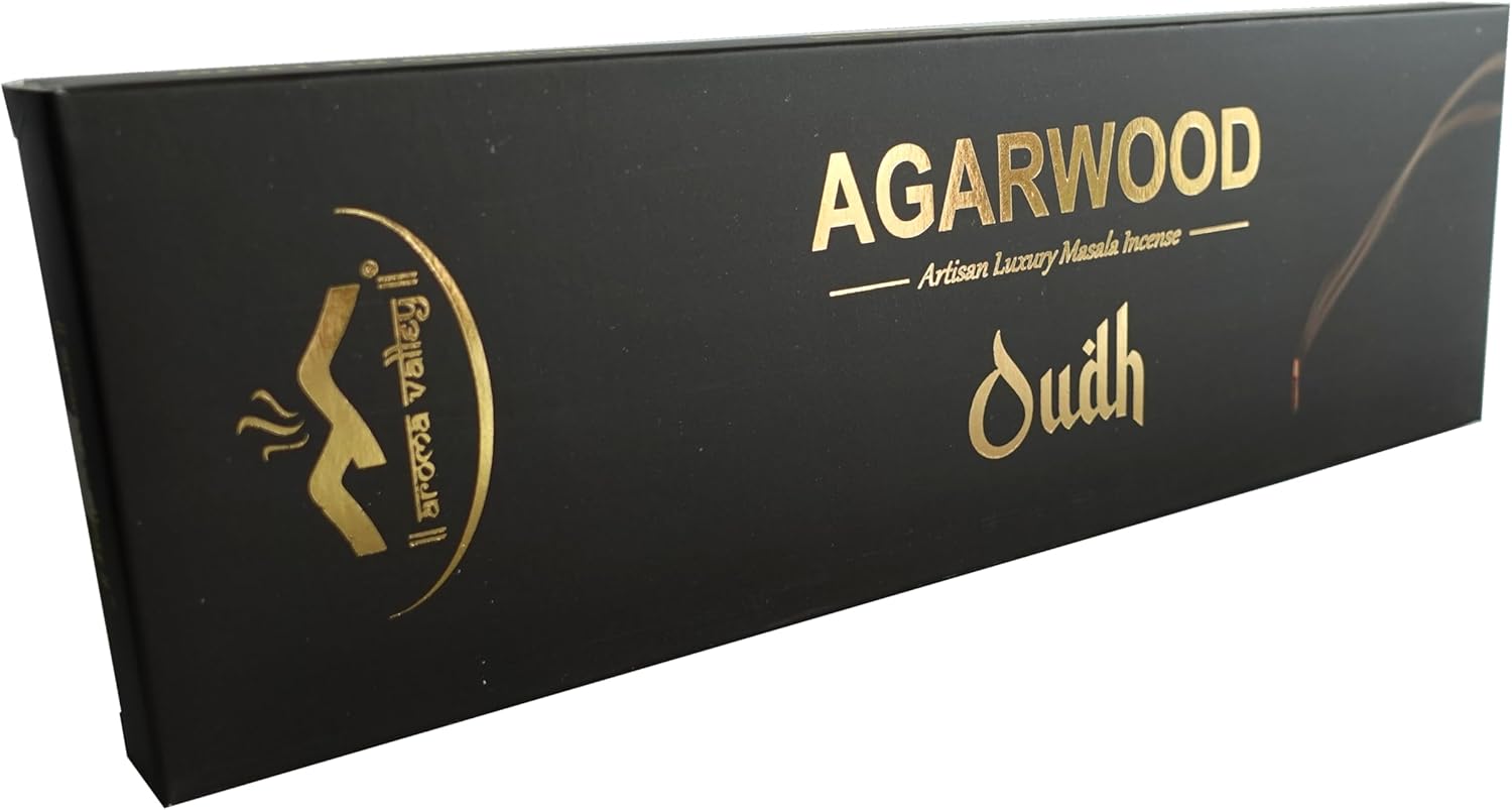 Oud Agarwood Incense Sticks - Artisan Luxury Masala Incense - Rolled Long-Burning (75 Minutes) Extra-Thick Sticks - Exotic Divine Scent for Home, Spirituality & Meditation - Oudh