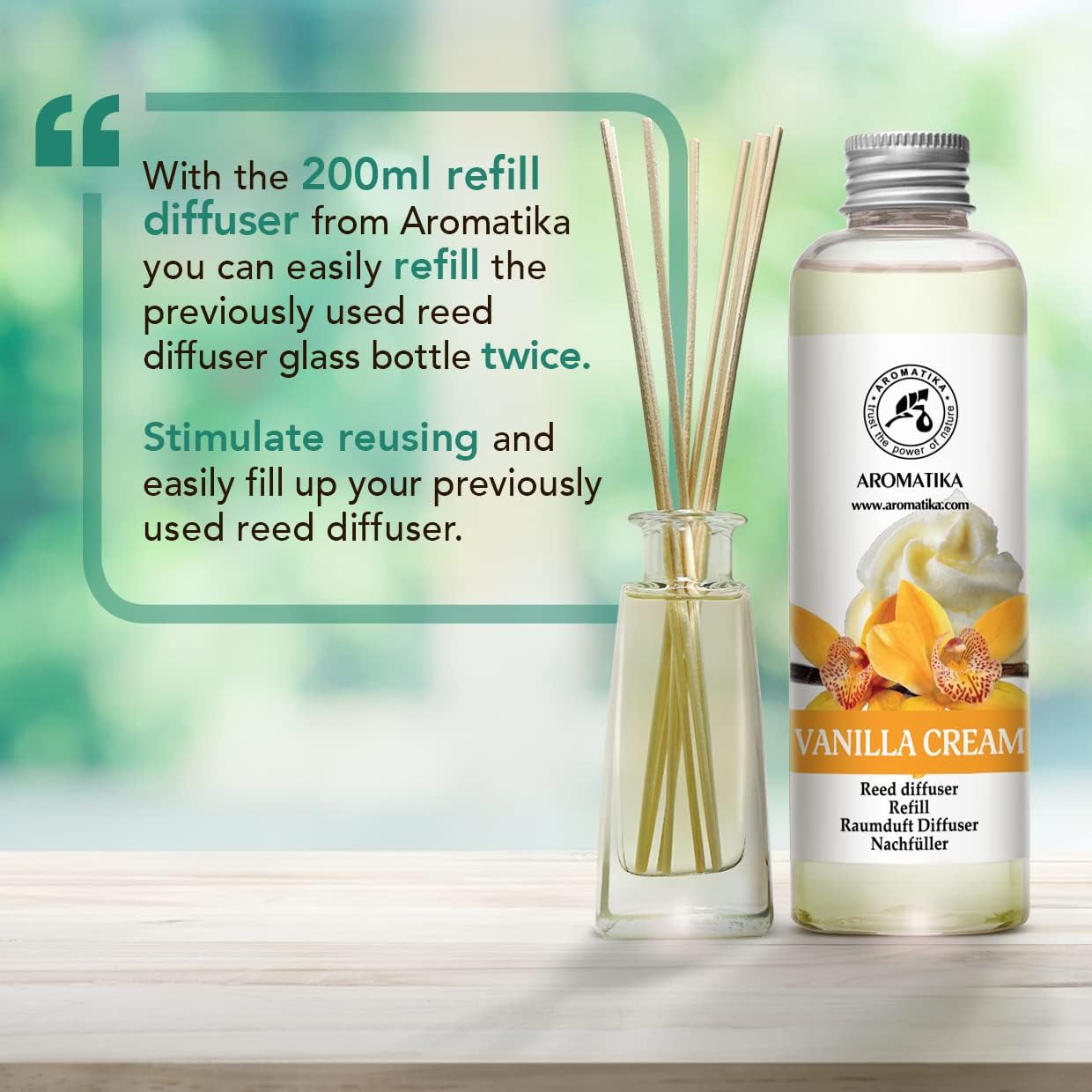 Reed Diffuser Refill Vanilla Cream 6.8 Fl Oz - Fresh & Long Lasting Fragrance - Reed Diffuser Oil Refill for Aromatherapy - Home Fragrance - Office - Restaurant - Fresh Fragrance