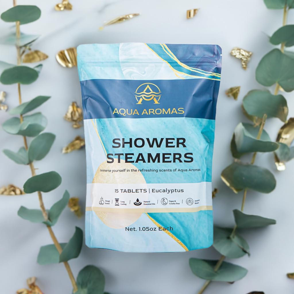 Aqua Aromas Shower Eucalyptus Steamers - Aromatherapy Shower Bombs with Essential Oils, 15 Count - for Relaxation, Invigoration, Stress Relief & Wellness - Spa-Like Experience
