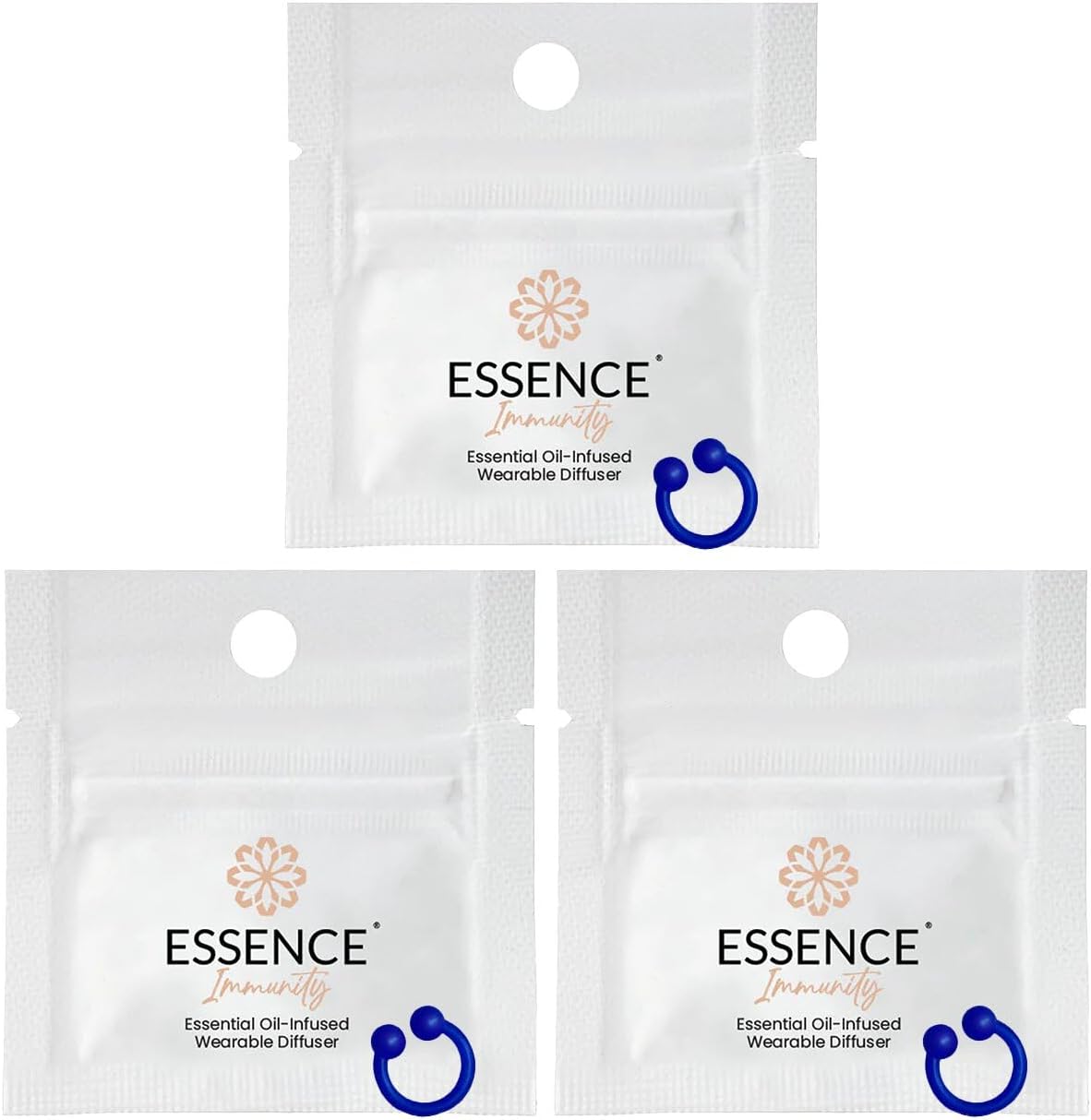 Essence Nasal Diffuser Ring - Blue | Essential Oils Blend | Aromatherapy Nose Ring | Personal Scent Clip for Travel, Work & Everyday Use | Made in USA | Immunity | 3 Pack