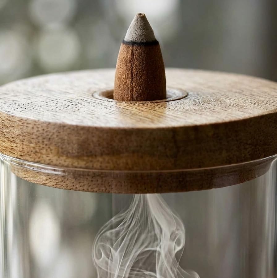 Hosley Wood & Glass Backflow Incense Burner Kit with 2 Asst Incense Cone, Elegant Aromatherapy Set, Meditation & Relaxation, Ideal for Gift, Home Décor, Office Décor & Spa