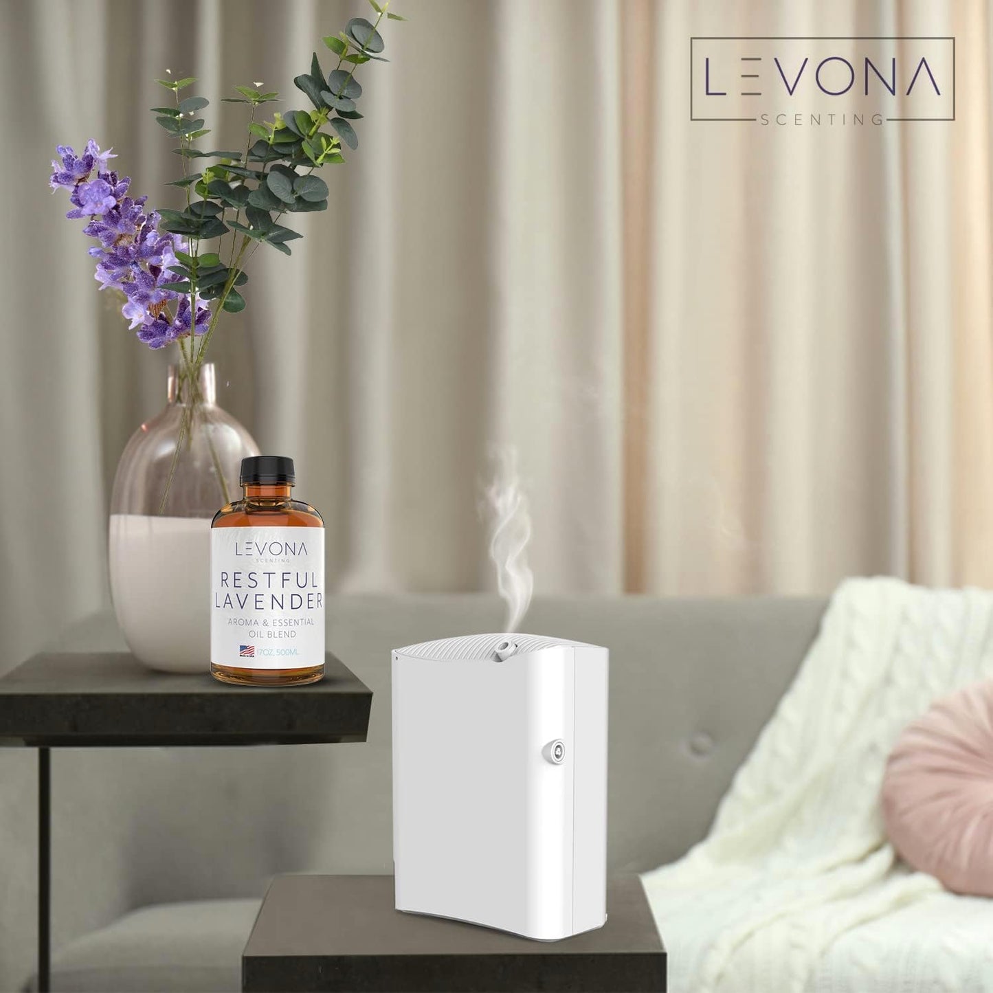 Levona Scent Essential Oil - Fresh Aroma for Home, Office, Hotel & Spa, Perfect in Humidifiers and Diffusers, Luxury Fragrance, with Eucalyptus, & Bergamot Notes - 500ml/ 17 fl oz, Restful Lavender