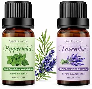 Sedbuwza Lavender Peppermint Essential Oil Set, Lavender Fragrance Oil Peppermint Scent Oil Set for Diffuser, Aromatherapy, Massage, Soap, Candle Making 2 x 10 ml