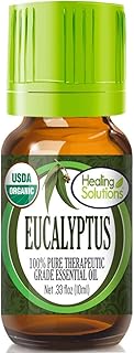 Healing Solutions Organic Eucalyptus Essential Oil (10ml/0.33 oz), Undiluted & Pure Eucalyptus Oil for Hair, Skin & Diffuser