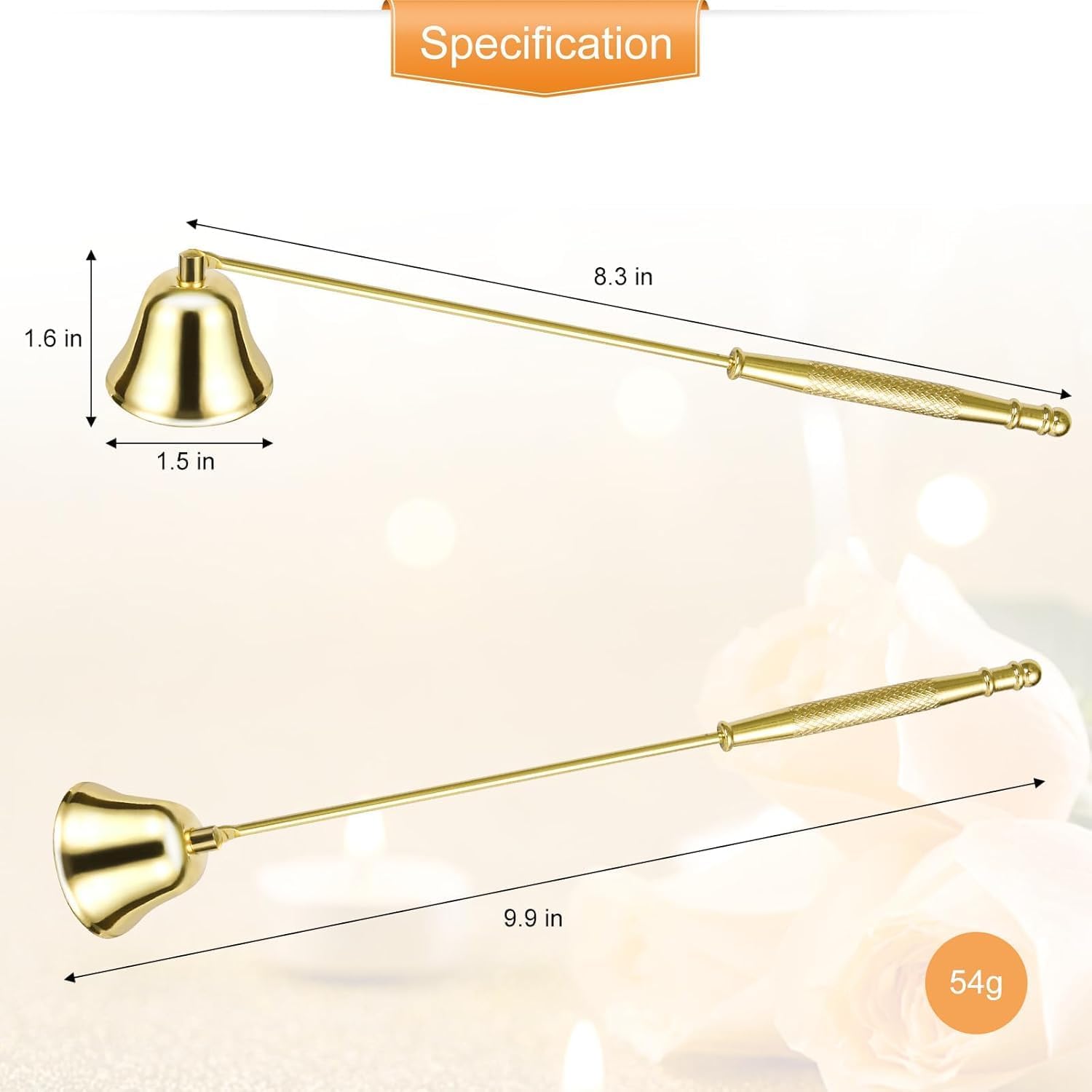 Jowxsx Golden Candle Trimmer for Candle Enthusiasts，Candle Snuffer Extinguisher with Long Handle, Polished Stainless Steel Wick Flame Snuffer for Safe Candle Extinguishing，Accessories