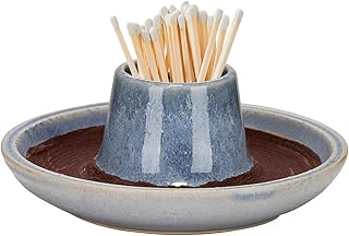 SANDOO Handmade Ceramic Match Holder with Striker - Works with All Matches,Decorative Match Holder,Match Stick Holder,Candle Accessory,Aesthetic Home Decor for Fireplace,Matches not Included,4.7"x1.8"