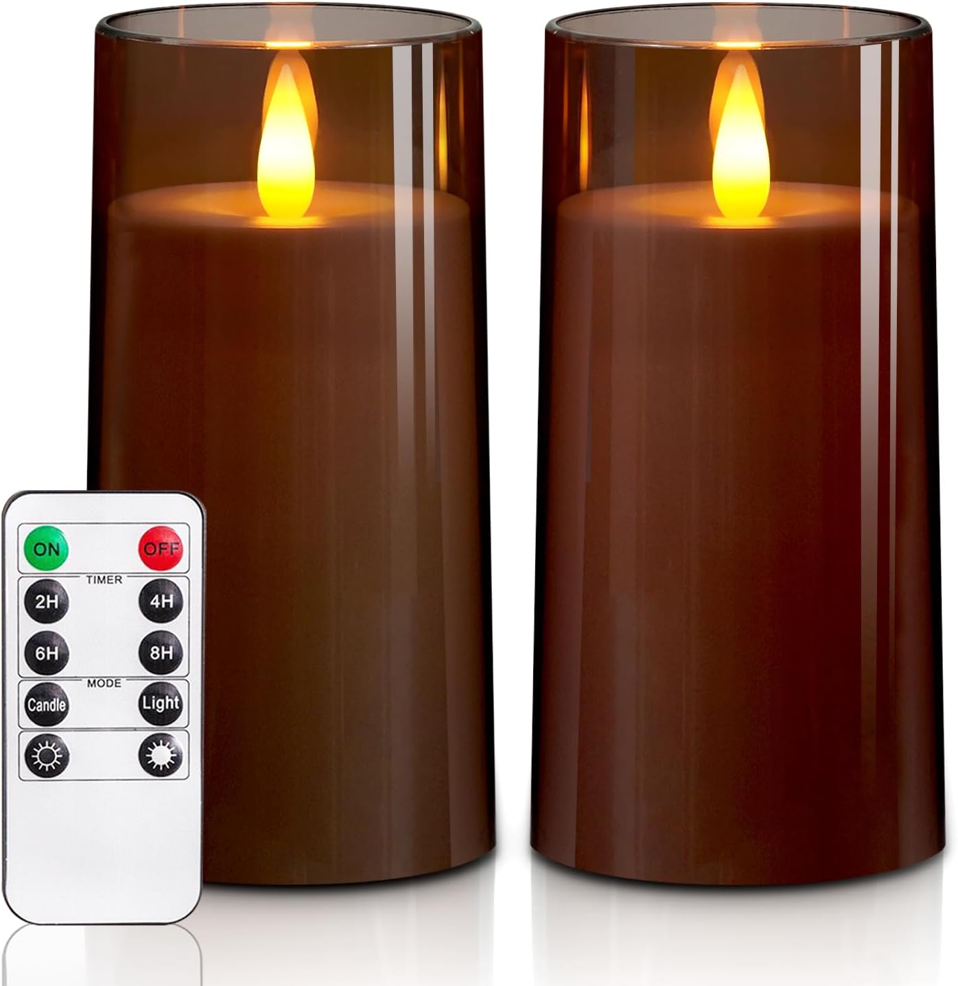 Homemory Realistic Flickering Flameless Candles, Battery Operated Candles, LED Fake Electric Candle with Remote Control and Timer for Home, Christmas Decoration, Grey, Set of 2 (H 6" 6")