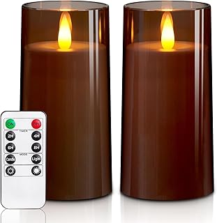 Homemory Realistic Flickering Flameless Candles, Battery Operated Candles, LED Fake Electric Candle with Remote Control and Timer for Home, Christmas Decoration, Grey, Set of 2 (H 6" 6")
