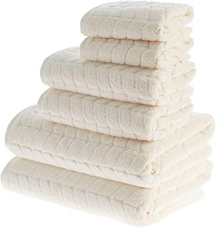 BAGNO MILANO Turkish Cotton Bath Towels, Hand Towels - Soft Plush Jacquard Collection - Highly Absorbent Towel Set (Cream, 6 pcs Towel Set)