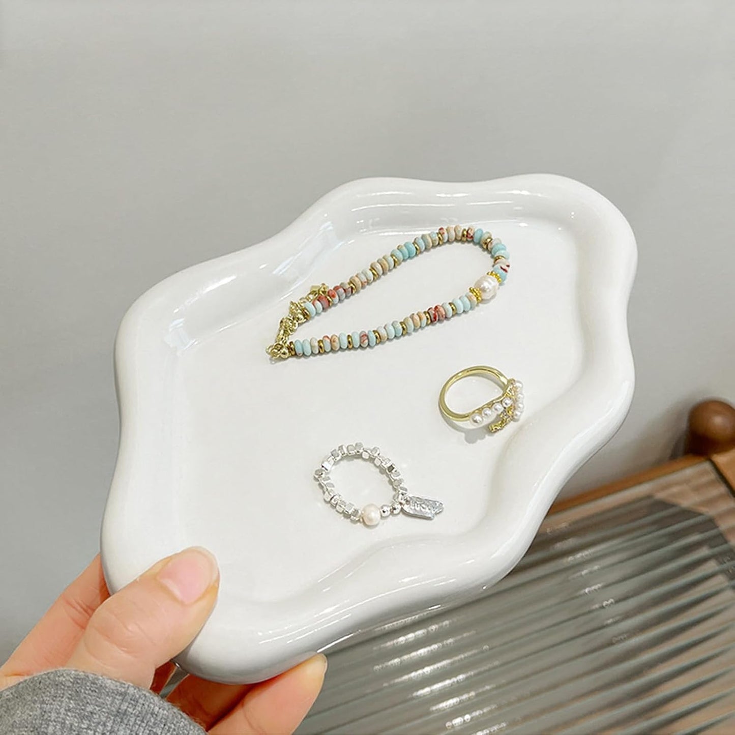 Ceramic Jewelry Tray, Cute Cloud Tray, White Trinket Dish, Ring Holder for Vanity Bathroom Nightstand Decor, Small Ring Dish Birthday Gifts for Women, Jewlery Plate Bowl for Keys, Candles
