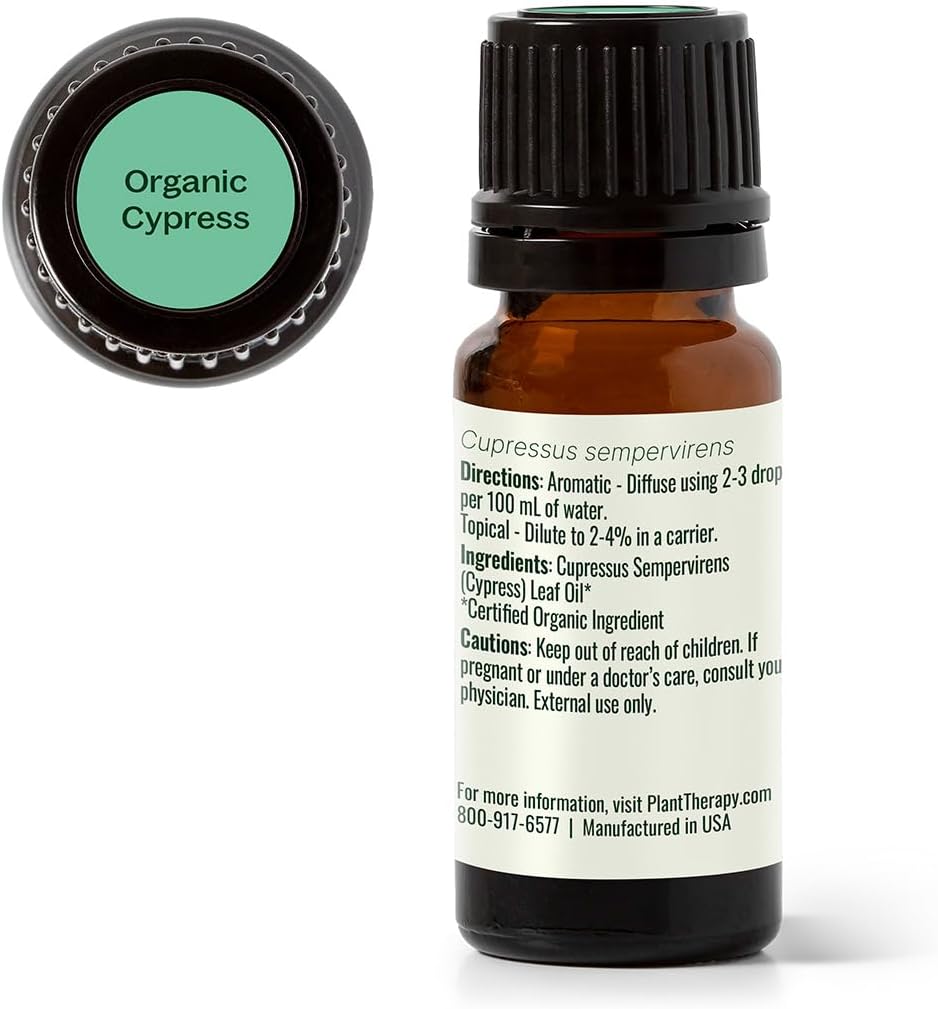 Plant Therapy Organic Cypress Essential Oil 10 mL (1/3 oz), 100% Pure, Undiluted, Natural Aromatherapy for Congestion Relief and Clear Skin