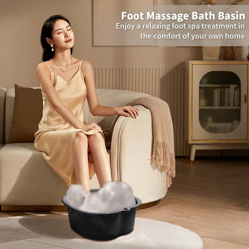 Foot Soaking Tub Large Size Foot Basin Sturdy Soaking Feet Bucket Massager Tub Exfoliation Callus Pedicure Foot Spa Bath Bucket for Women and Men (Black), 15*13*6 Inch