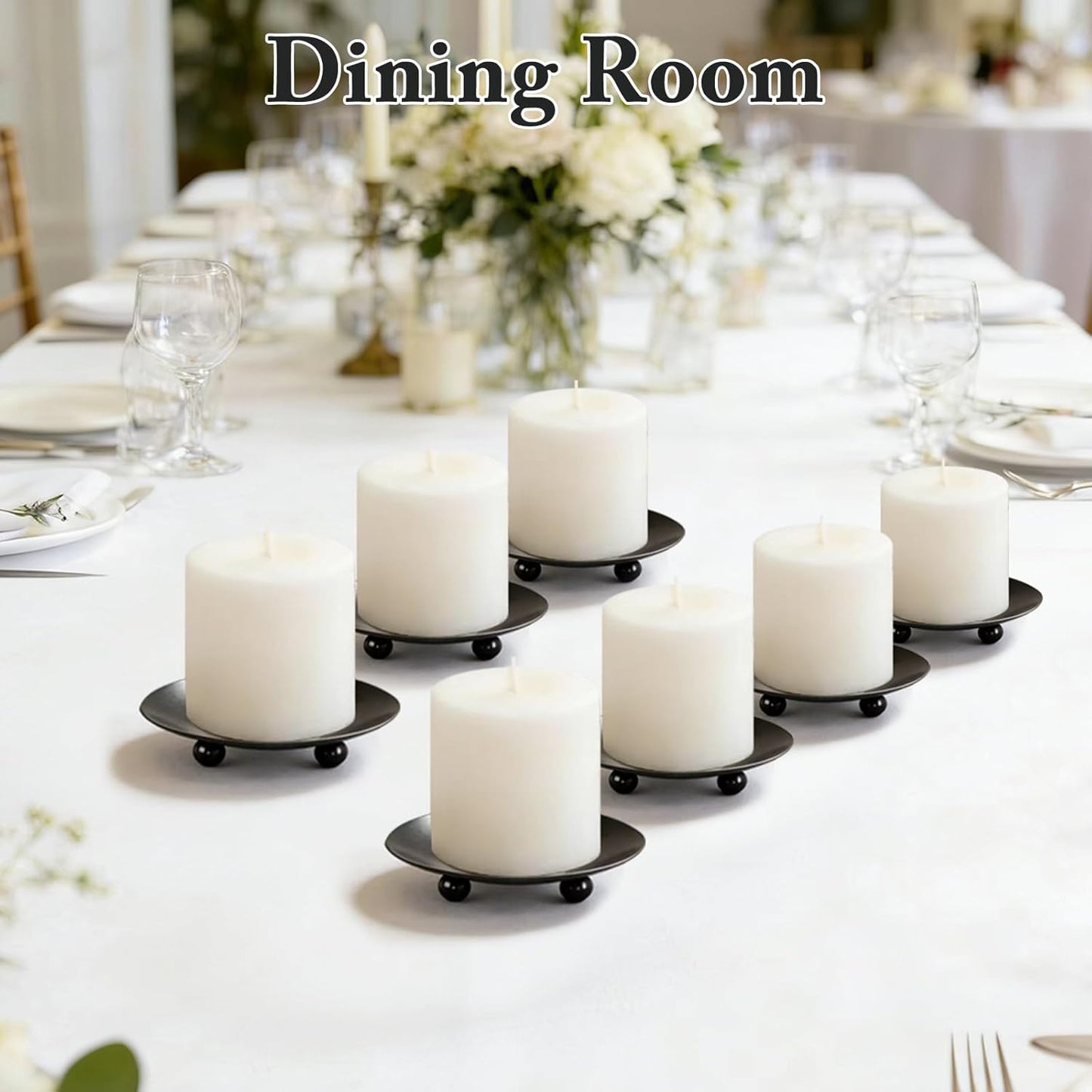 8 Pack Black Candle Holders for Pillar Candles, Premium Iron Candle Plates Stand for Led, Wax Candles, Decorative Candle Tray Dish for Spa Weddings Table Centerpiece
