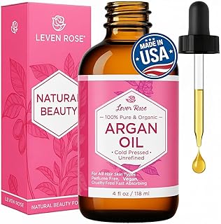Leven Rose Organic Argan Oil for Hair, Face and Skin - 4 oz 100% Pure Moroccan Cold-Pressed Organic
