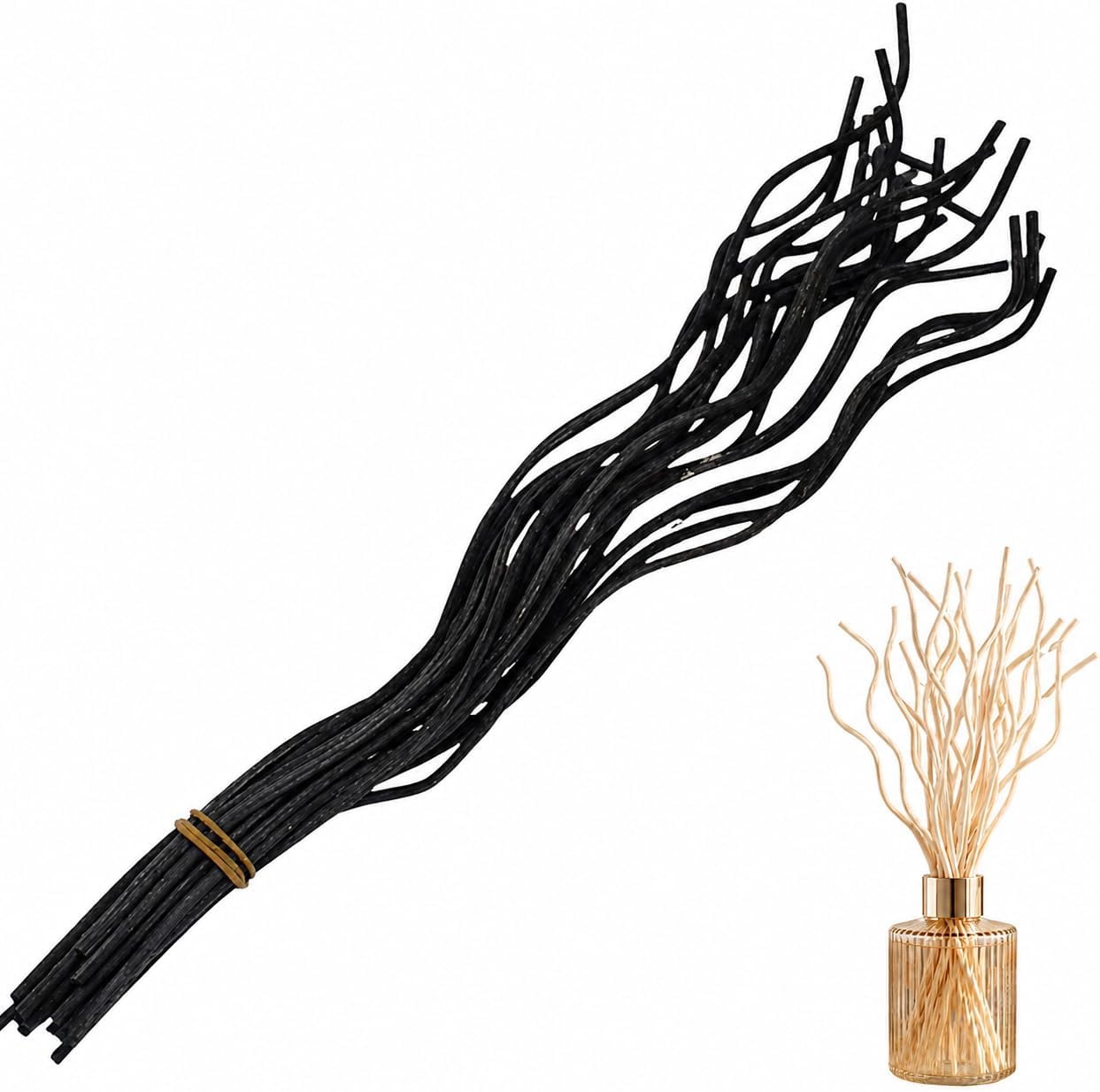 10Pcs Wavy Rattan Reed Diffuser Sticks, Natural Rattan Fragrance Aromatherapy Volatile Replacement Refill Essential Sticks (Black)