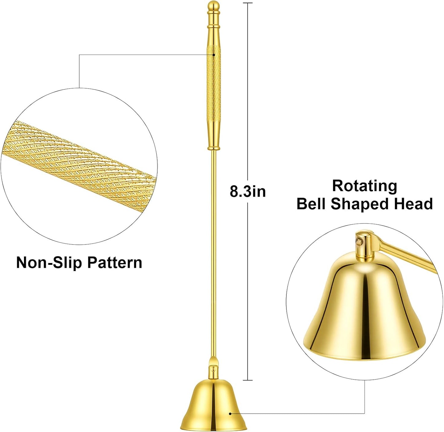 Vaincre Stainless Steel Candle Snuffer - Gold Candle Extinguisher with Long Handle, Decorative Snuffer Accessory for Putting Out Wick Flame Safely
