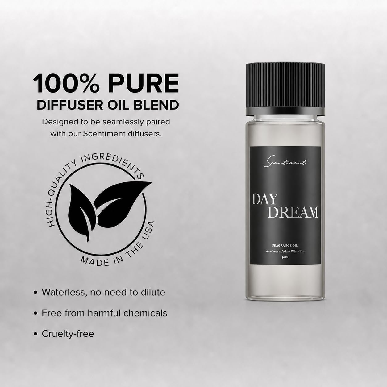 Scentiment Day Dream Diffuser Oil - Premium Hotel Scent with Notes of Aloe Vera, Cedar & White Tea Home Scent, Hotel Fragrance Oil Diffuser Refill - 1.69 fl oz (50 mL)