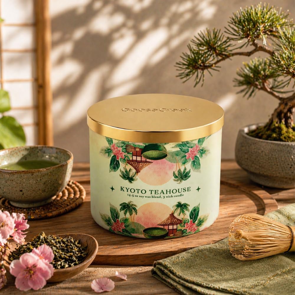 Goose Creek Kyoto TEAHOUSE 3-Wick Scented Candle – Green Tea & Matcha Fragrance – 14.5 oz