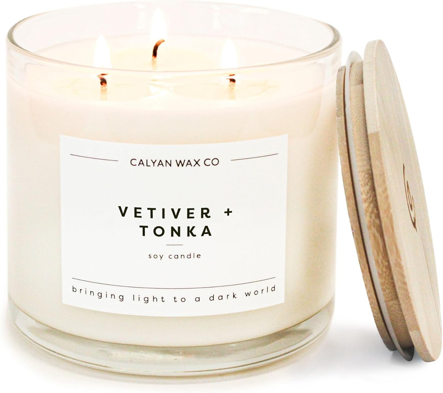 Calyan Wax Co. Vetiver & Tonka 3 Wick Scented Candle - 43 Hour Burn - Luxury 3 Wick Soy Candles - Clean Soy Wax Candles - Long Lasting Large Glass Jar Candle for Home - 14.9oz
