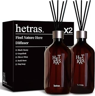hetras Premium Reed Diffuser Set (Pure Laundry Scent)–Large Capacity Value 2-Pack | 16.9 fl.oz (500ml) x 2 Bottles with 10 Reed Sticks Total | Fresh Cotton & Musk Linen Aroma | Luxury Decor & Gift