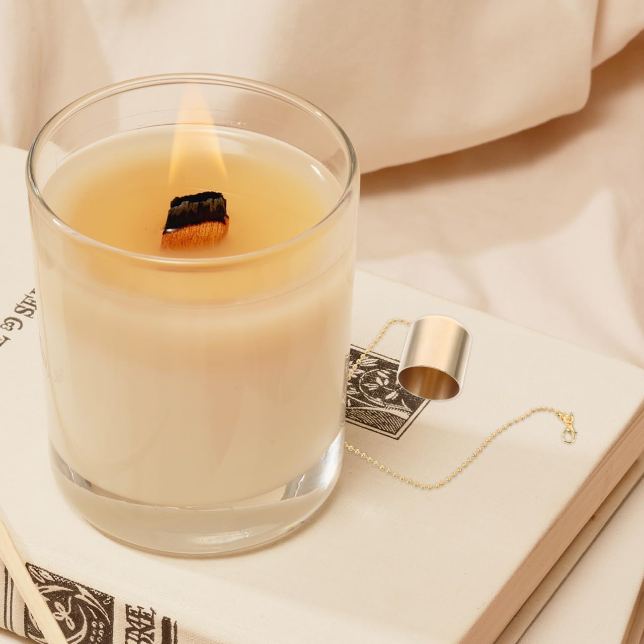Brass Candle Extinguishers Set of 2 Small Snuffer Caps with Chain for Candle Wick Flame Safety and Scented Use Heat-Resistant Accessory for Home