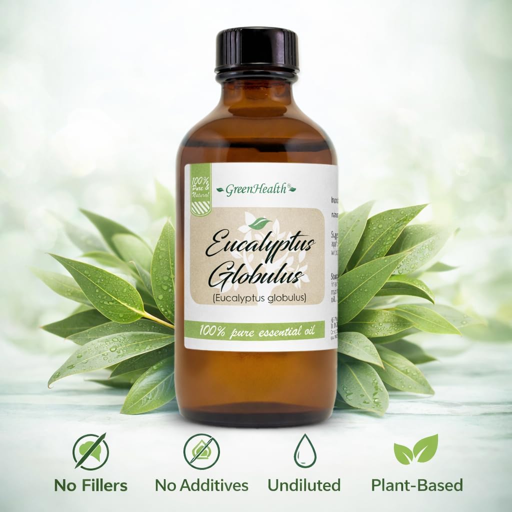 GreenHealth Eucalyptus Essential Oil 4 fl oz – 100% Pure & Natural – Aromatherapy Oil for Diffuser, Air Freshener, Cleaning, Home Fragrance – Therapeutic Grade – Large Value Size